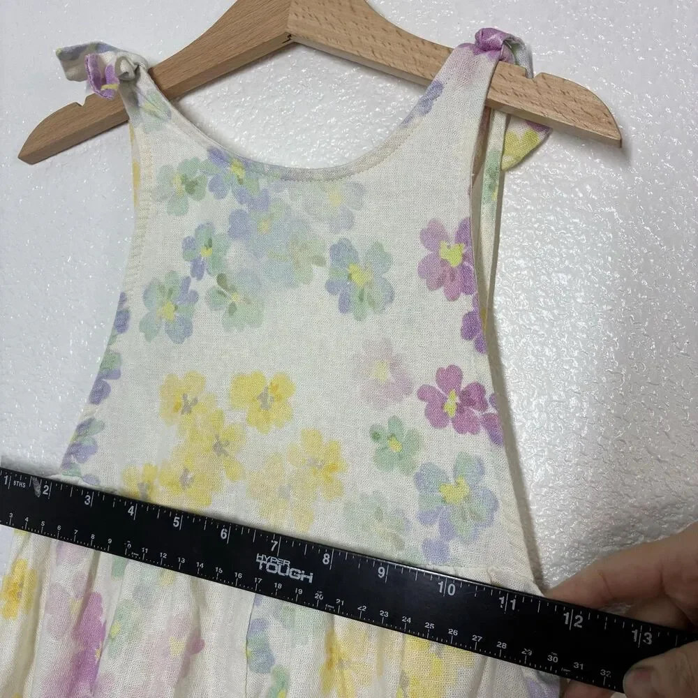 Zara Spain Jumpsuit Girls 5 Yellow Floral Linen Blend Tie Strap Summer One Piece